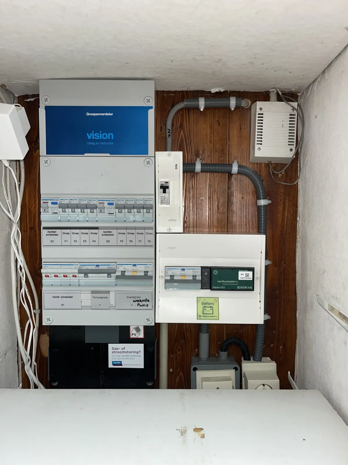 Meterkast met nieuwe groepenkasten en aardlekschakelaars, netjes aangesloten